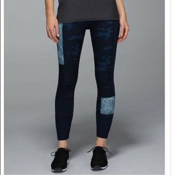 Lululemon Wunder Under Sashiko Blue Camouflage Multi Design Athletic Leggings - Picture 1 of 14